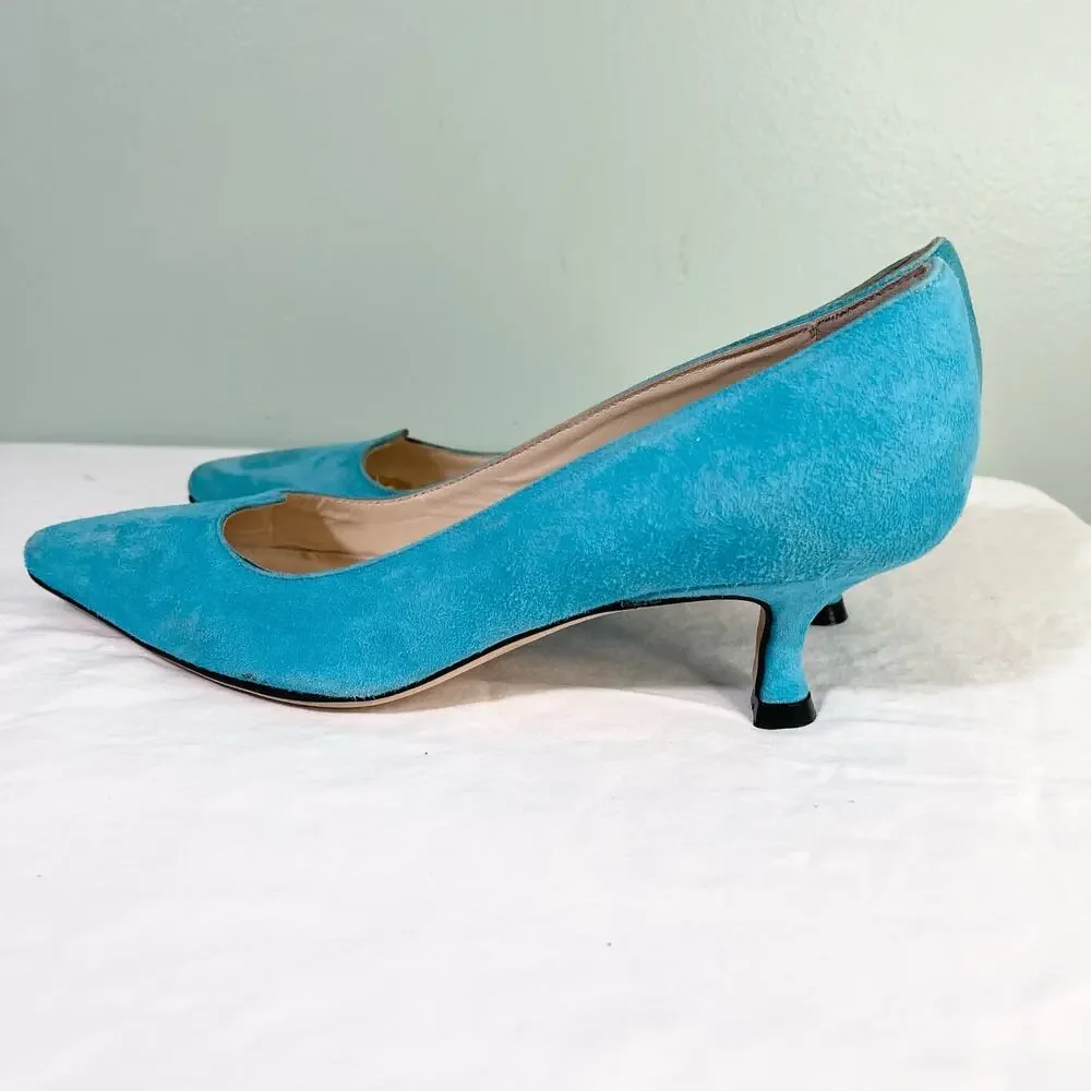 Pancaldi for Diane B Teal Blue Classic Pointed Suede Kitten Pump Heel Size 35 - Picture 5 of 8
